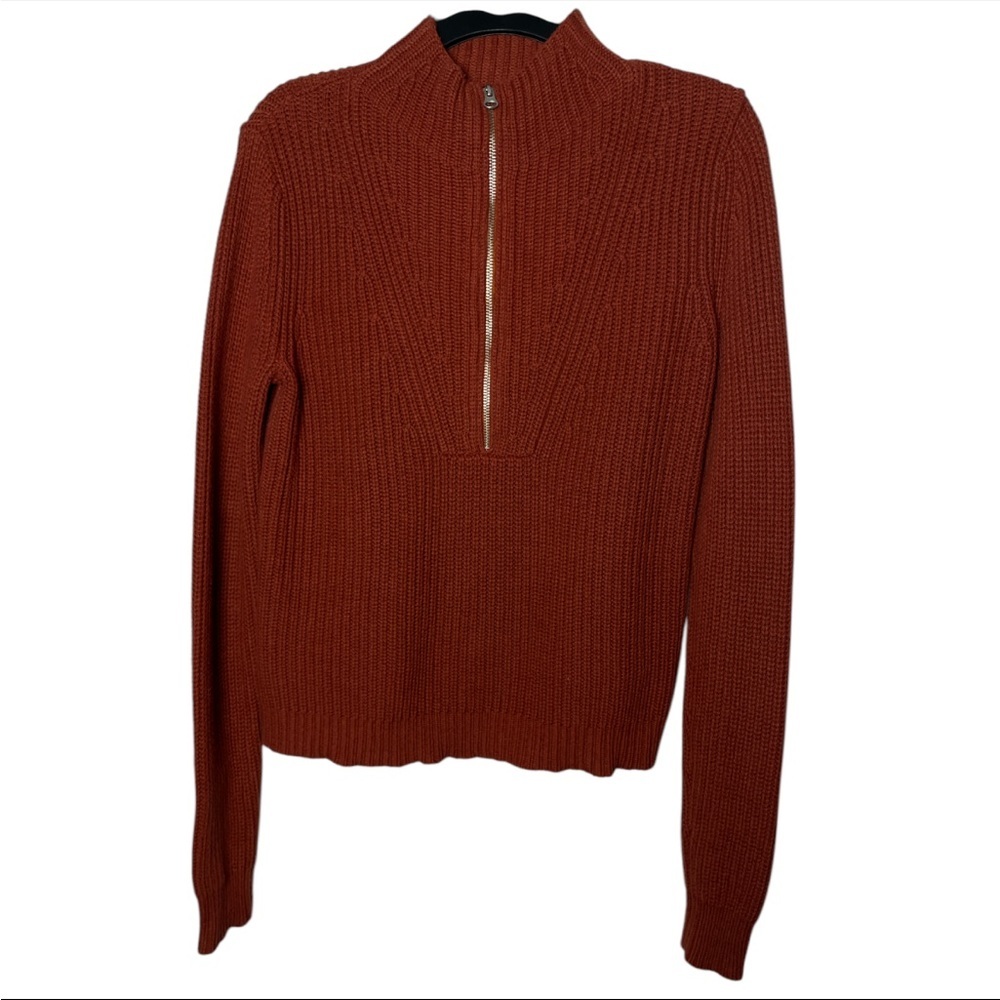 Veronica Beard Womens Small Rust Orange Cotton Cashmere Ribbed Half Zip Sweater